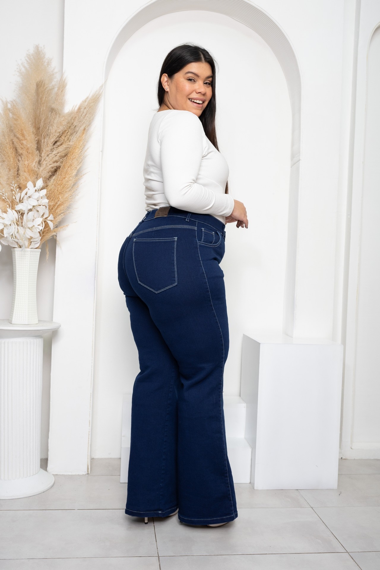 Wide Leg Elastizado Azul Liso - Imagen 2