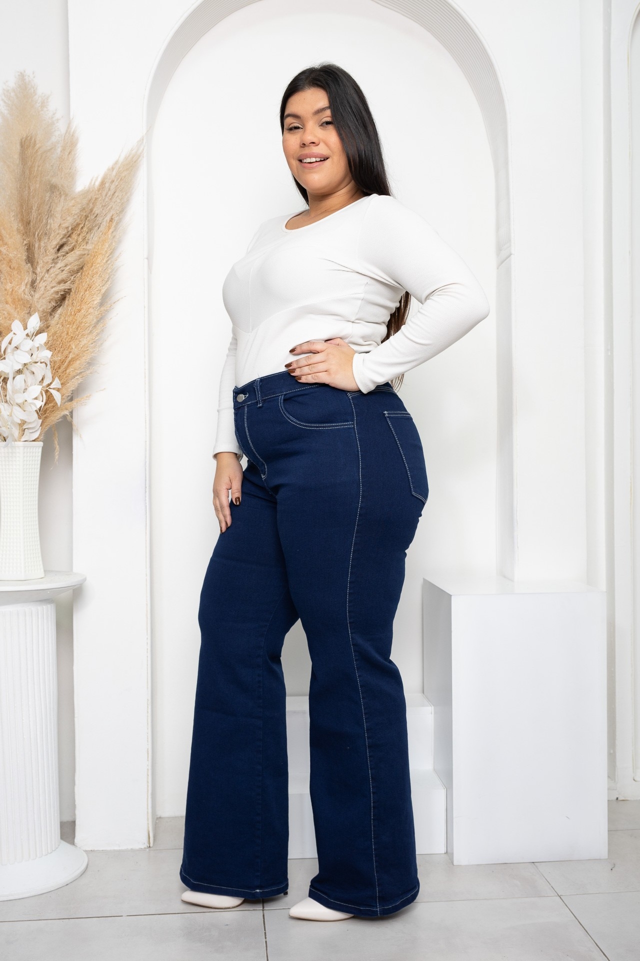 Wide Leg Elastizado Azul Liso - Imagen 3