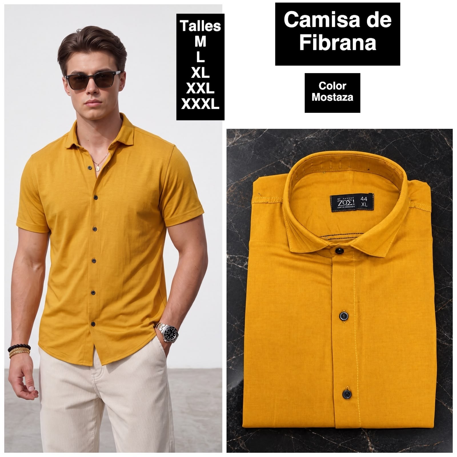 Camisa Maga Corta  de Fibrana Lisa - Imagen 7