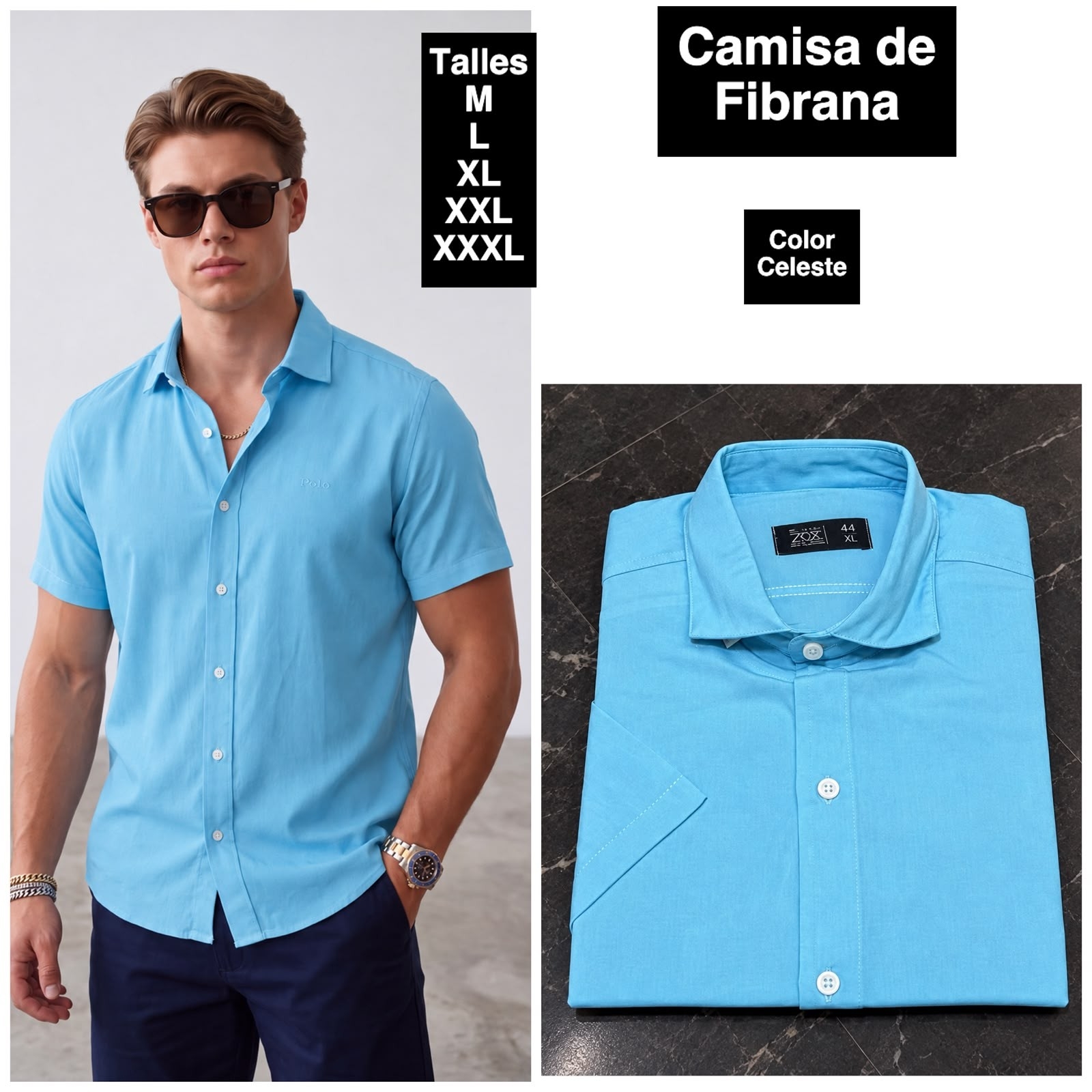 Camisa Manga Corta de Fibrana Lisa - Imagen 3