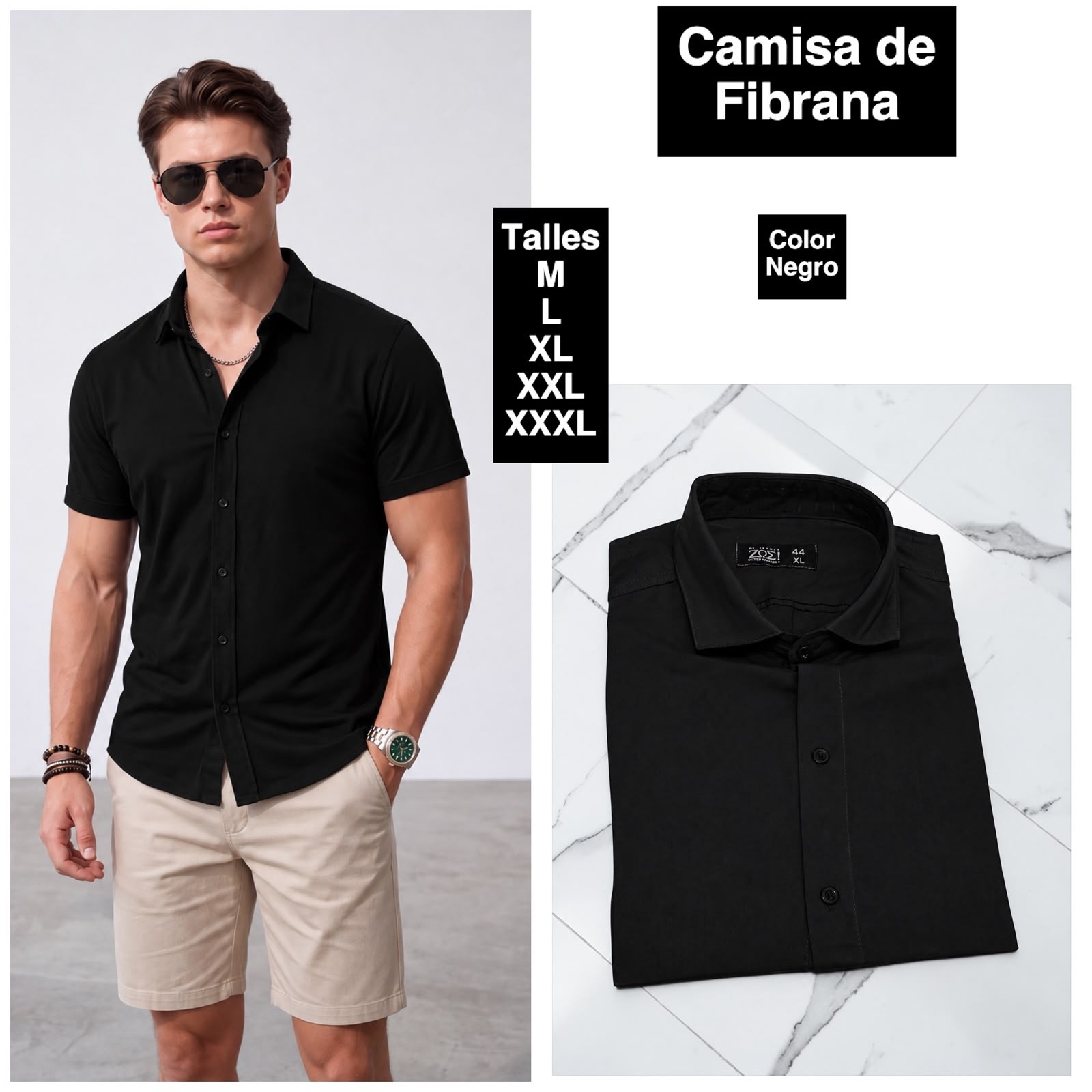 Camisa Manga Corta de Fibrana Lisa - Imagen 5