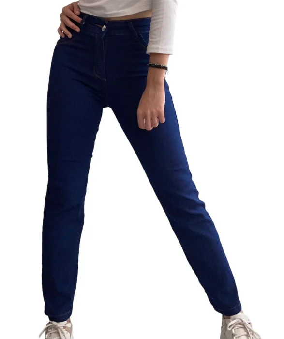Jeans Recto Azul Liso Elastizado