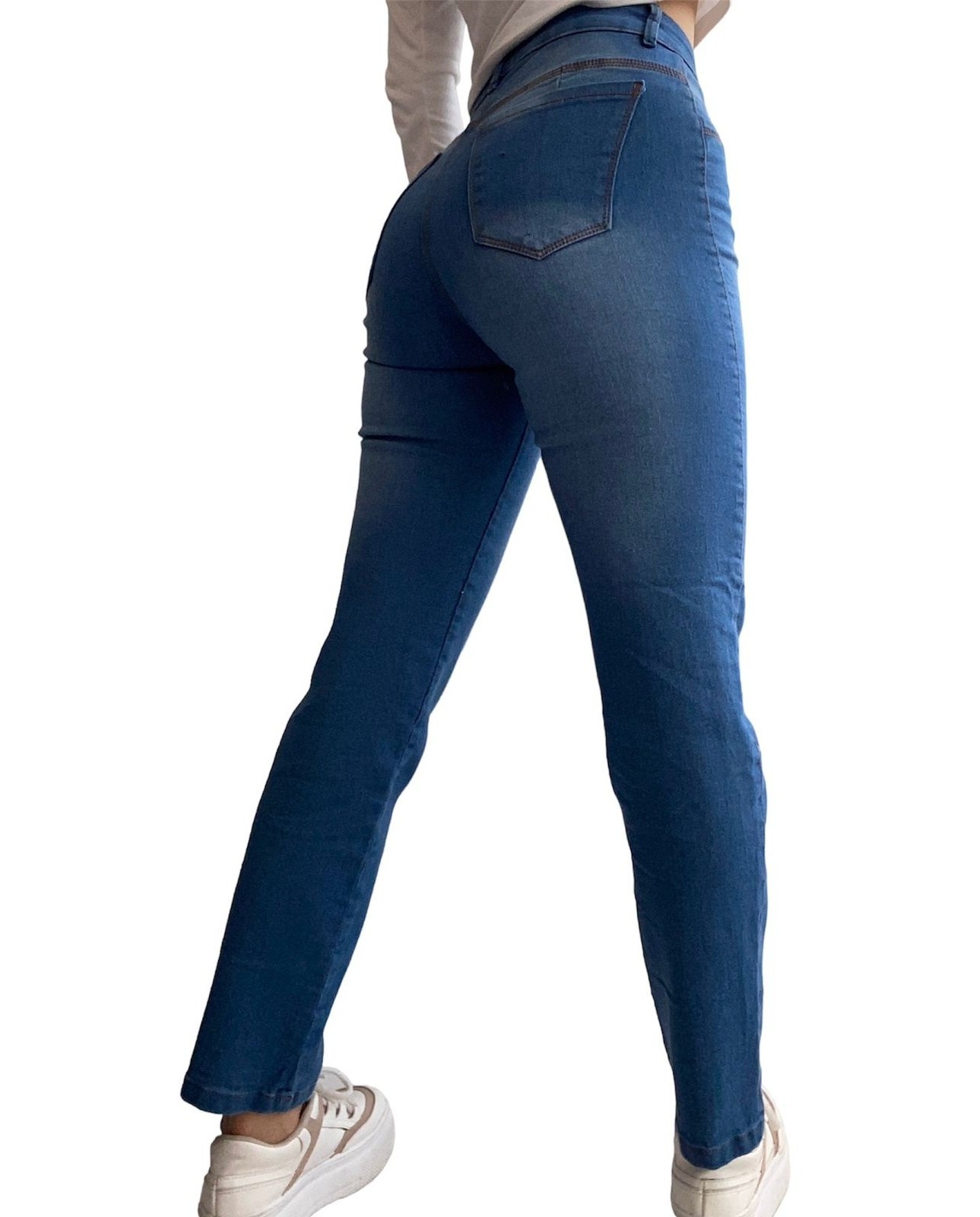 Jeans Recto Celeste Localizado Elastizado - Imagen 2