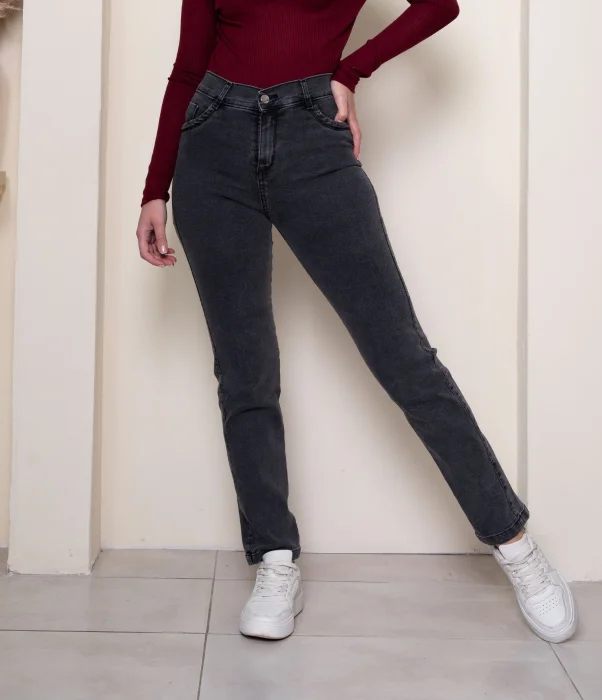 Jeans Recto Gris Liso Elastizado