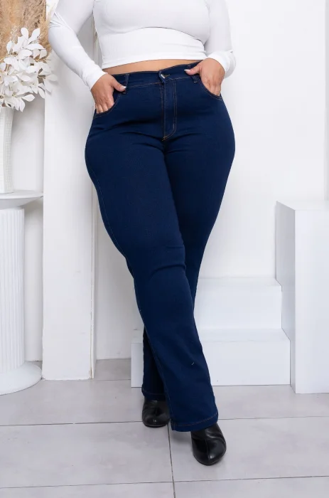Jeans Recto Azul Liso Elastizado