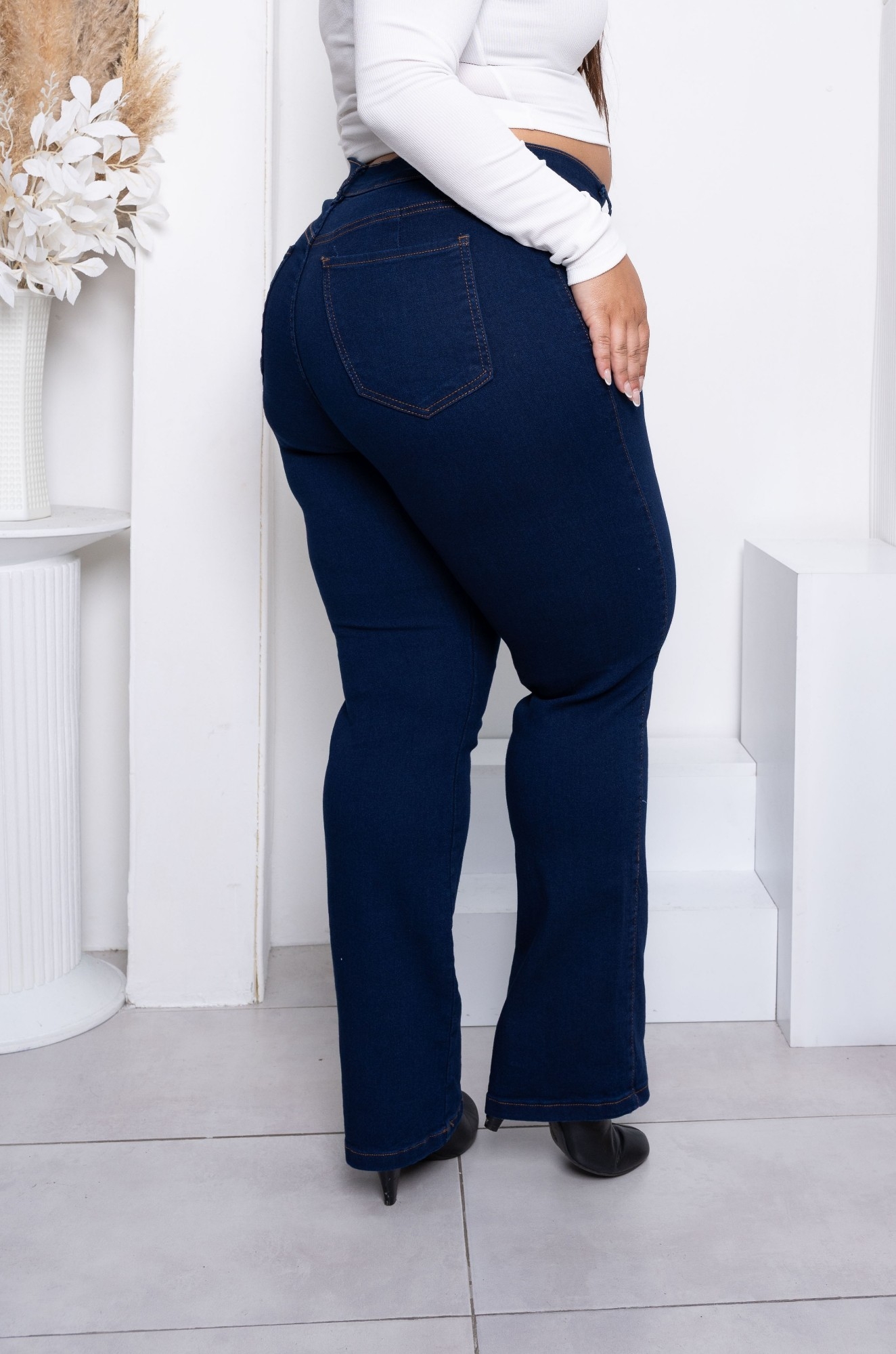 Jeans Recto Azul Liso Elastizado - Imagen 2