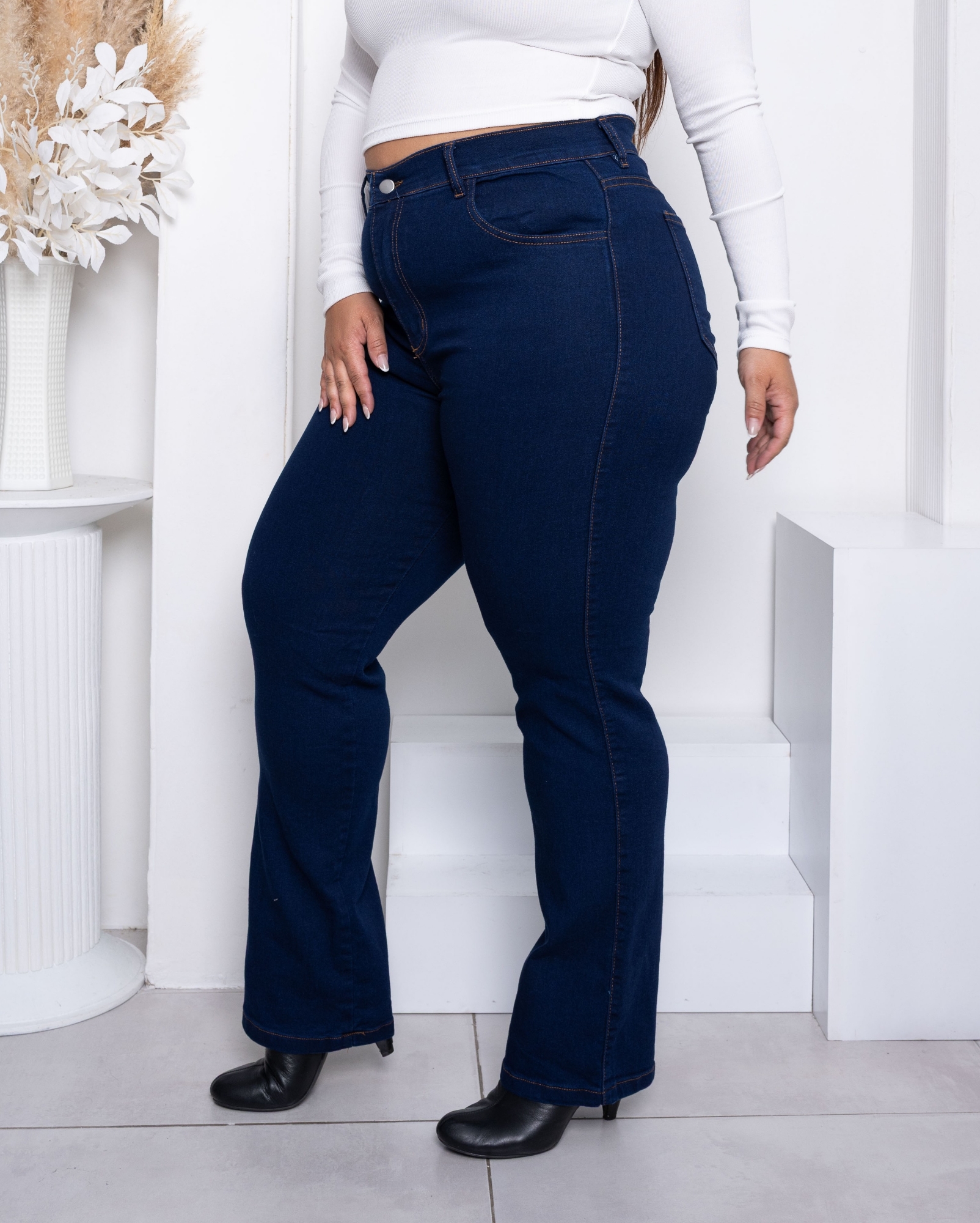 Jeans Recto Azul Liso Elastizado - Imagen 3