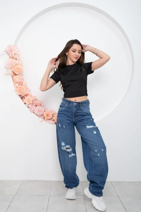 Baggy Azul con Rotura / Rígido