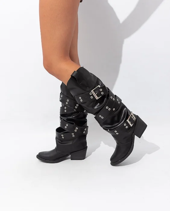 Bota Texana Volcada Caña Alta con Cintos