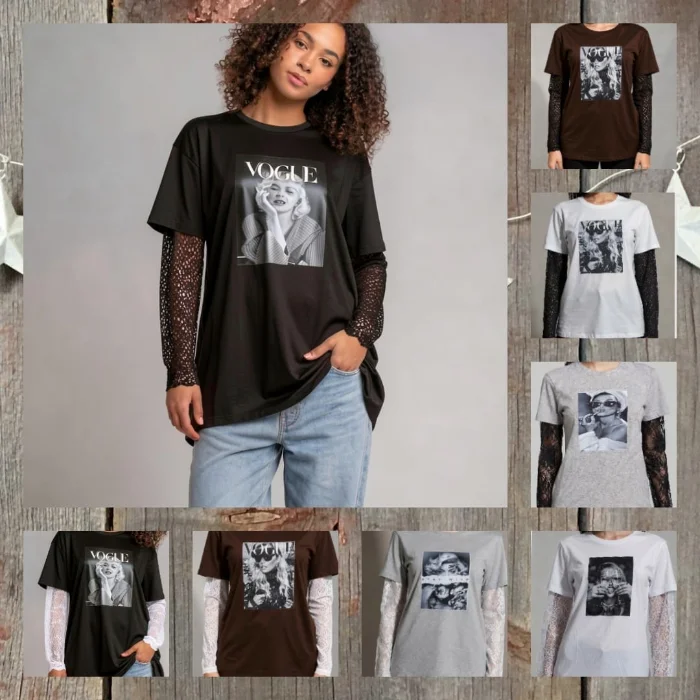Remeras Algodón Peinado 24.1 con Manga Encaje