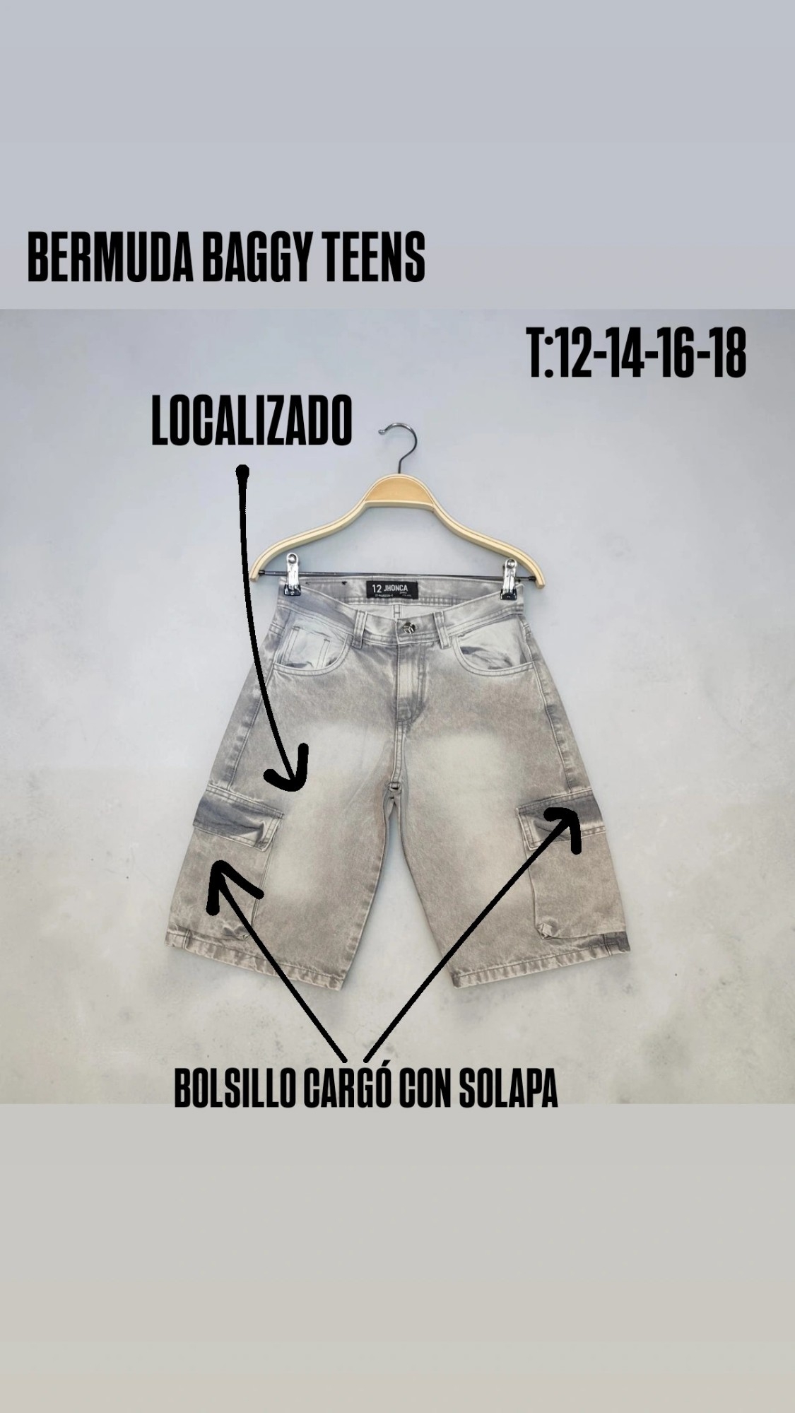Bermuda Baggy Gris Teens - Imagen 2
