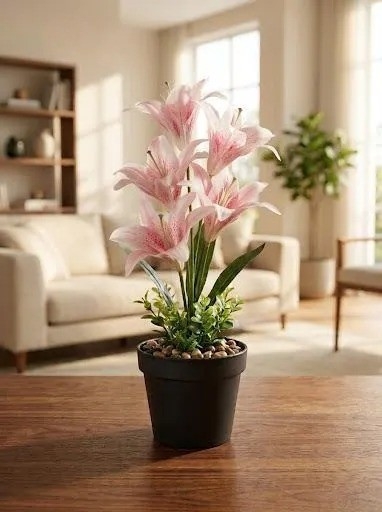 Flores Artificiales Lirios Realistas Maceta - Imagen 4