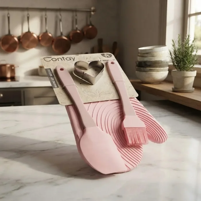 Set X4 Reposteria Espatula Pincel Cortante Manopla de Cocina