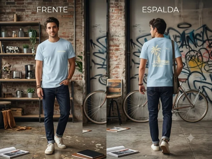 Remera Algodón Peinado Hombre Doble Estampa Surf