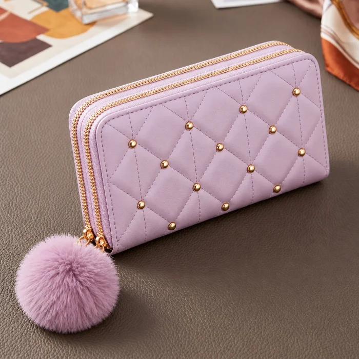 Billeteras Grandes con 2 Compartimentos con Tachas y Pompón