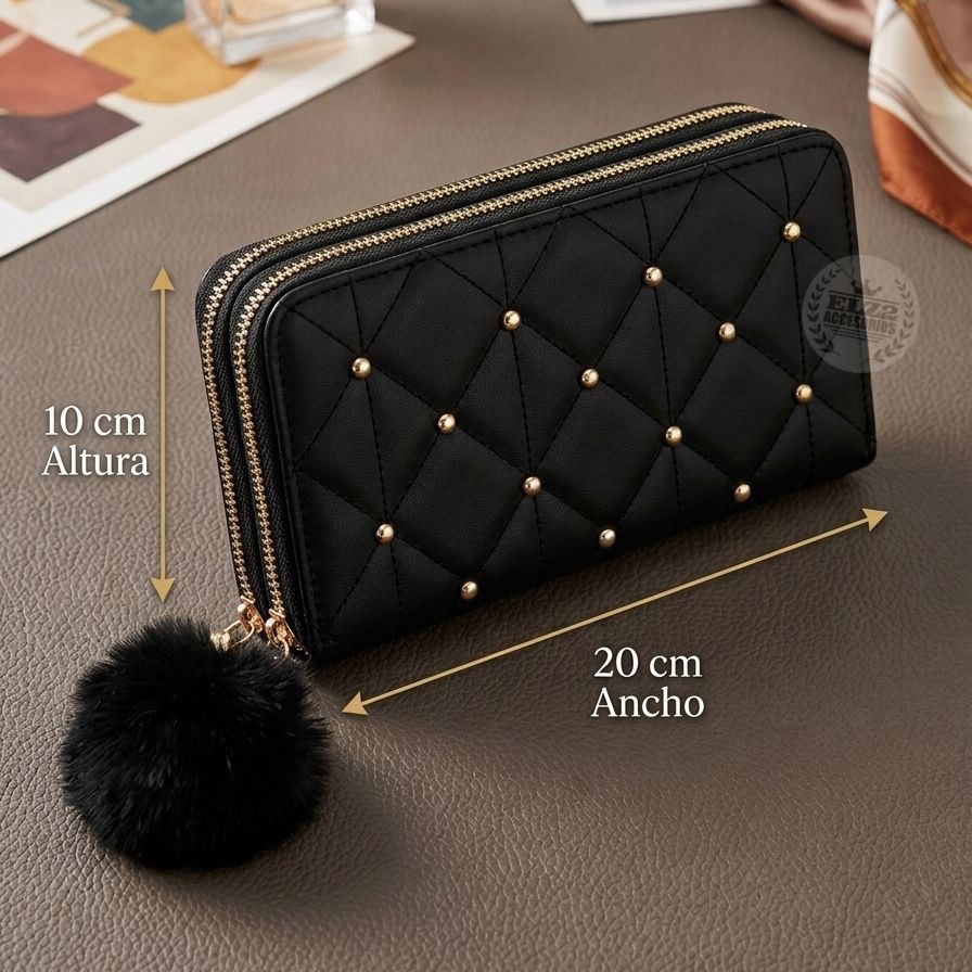 Billeteras Grandes con 2 Compartimentos con Tachas y Pompón - Imagen 3