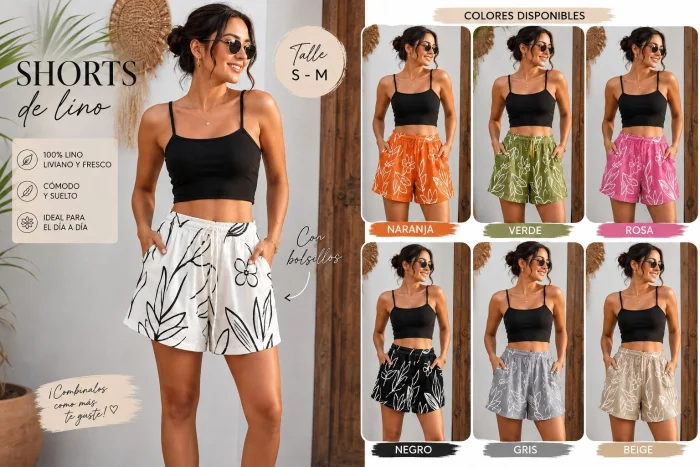 Short de Lino Estampado