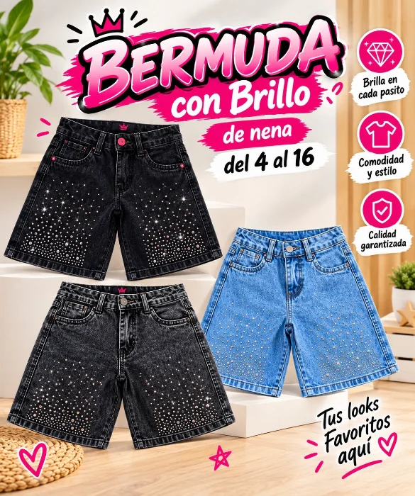 Bermudas para Nenas de Jeans con Brillo