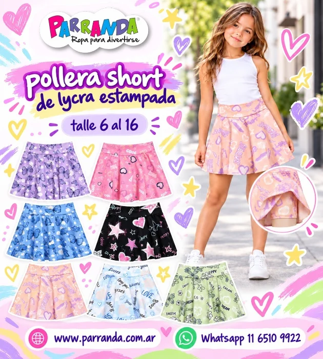 Pollera Shorts Biker Retro Lycra Estampado Niñas
