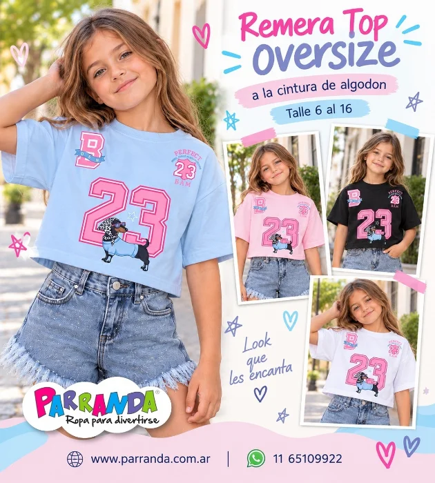Remera Top Crop Oversize de Algodón Niña