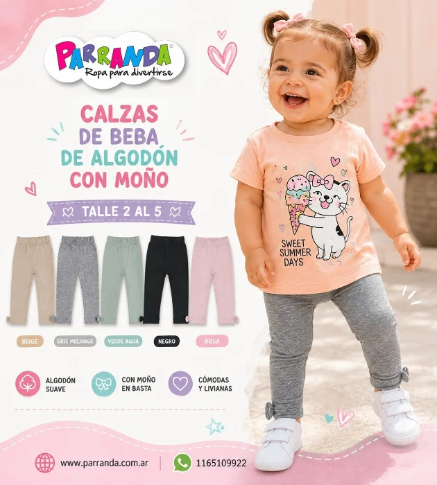 Calzas de Algodón Beba con Moño