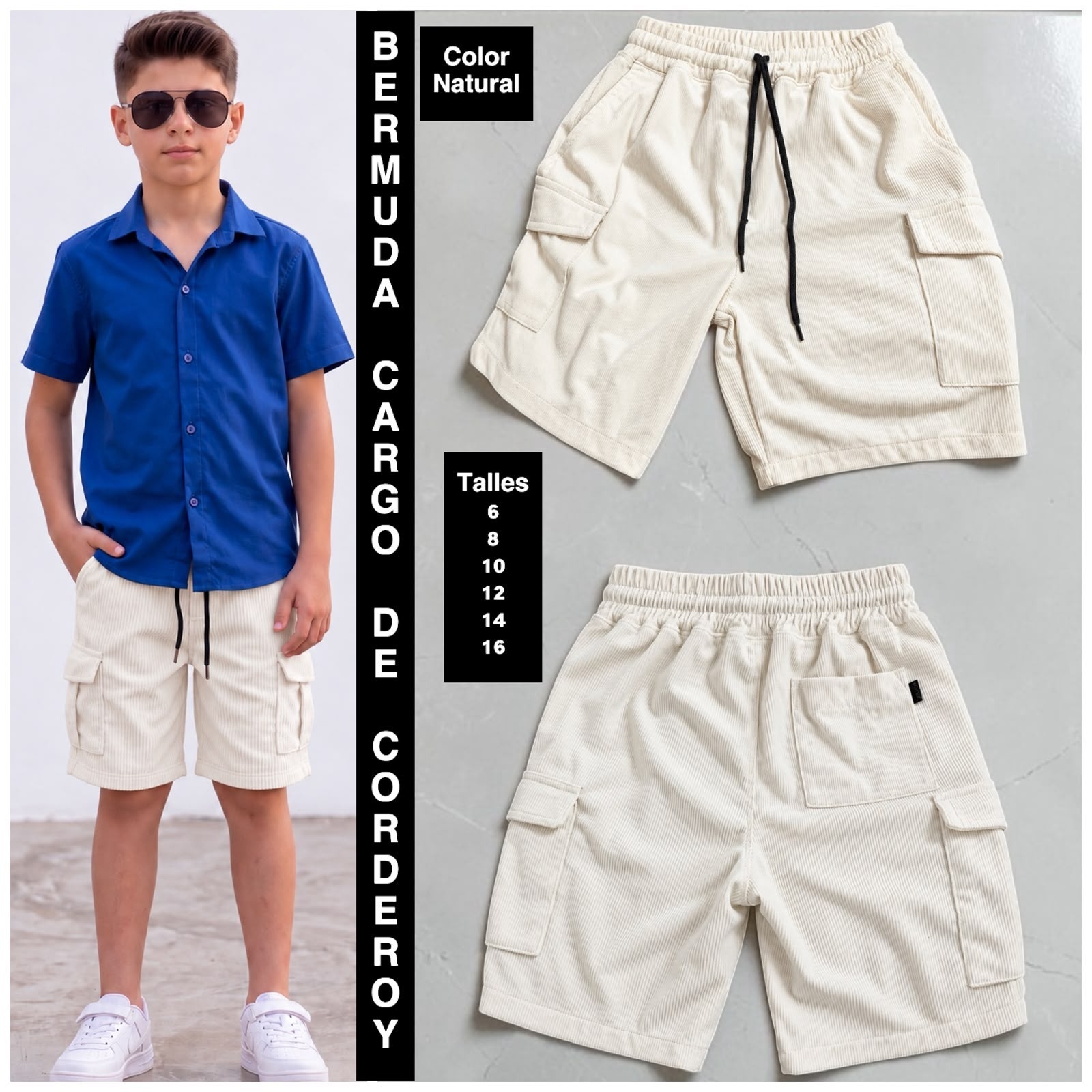 Bermudas Cargo de Corderoy de Niño - Imagen 3