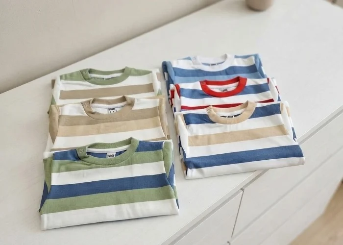 Remeras Cortas de Bebé Rayadas Jersey con Lycra