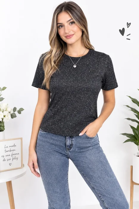 Remera Básica con Glitter Talle Único M/l