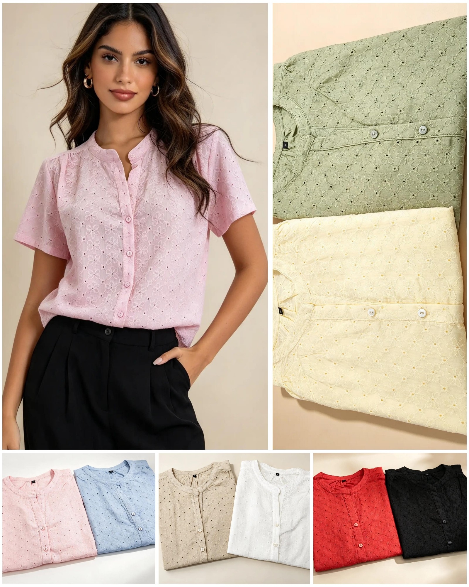 Blusa Cuello Mao Manga Corta (broderi) - Imagen 2