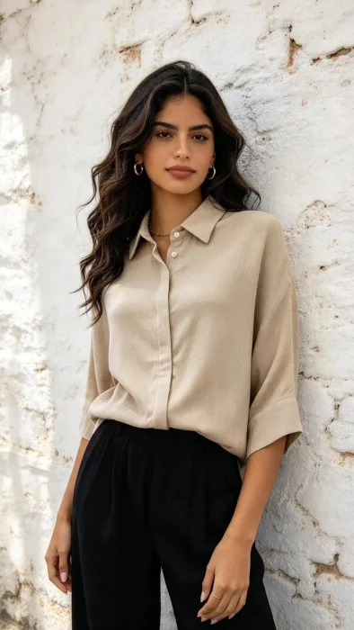 Camisa Oversize Lino Elastizado