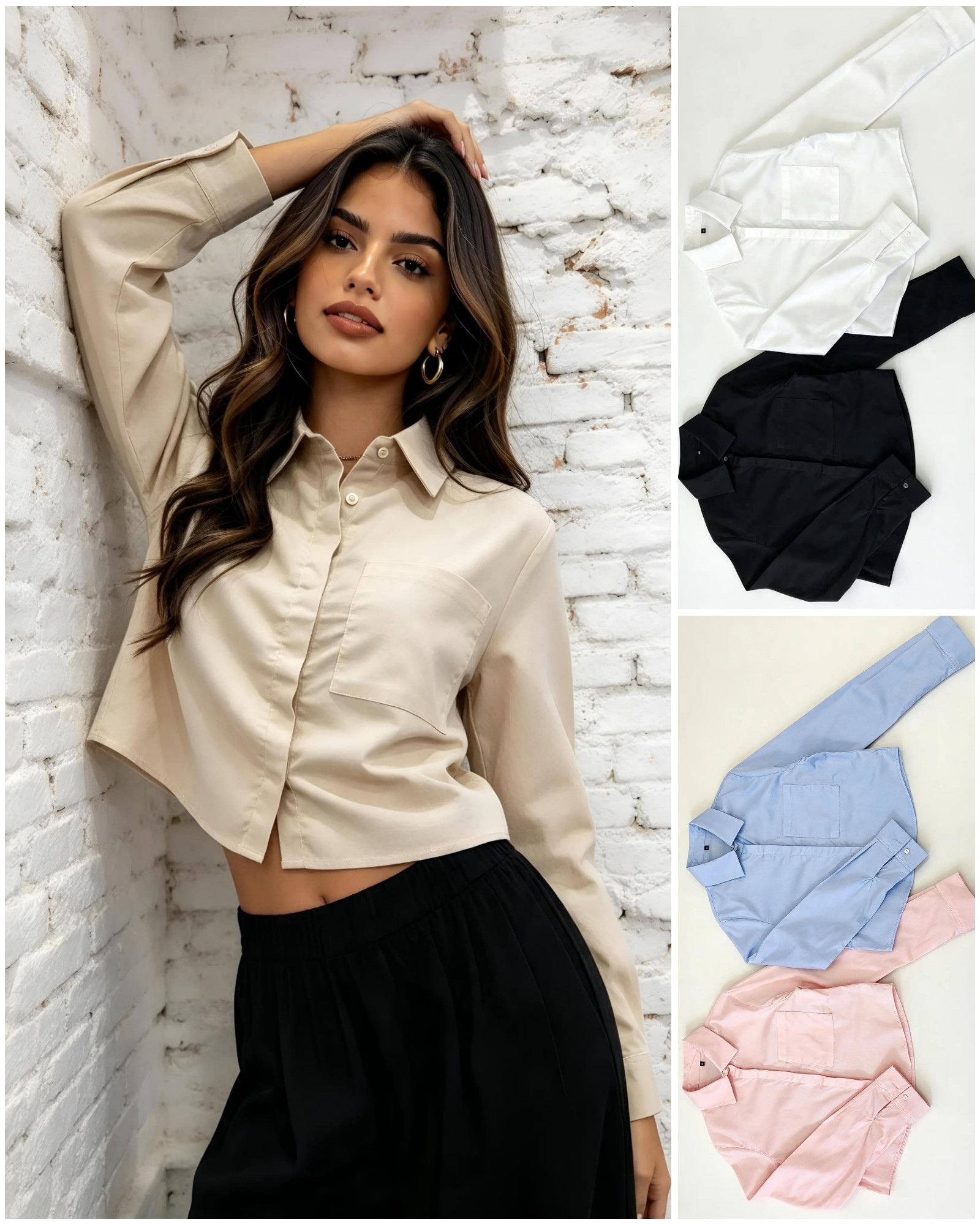 Camisa Crop Tapa Boton - Imagen 2