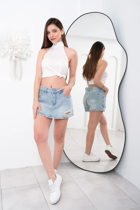 Short Pollera Oxido Claro Roto