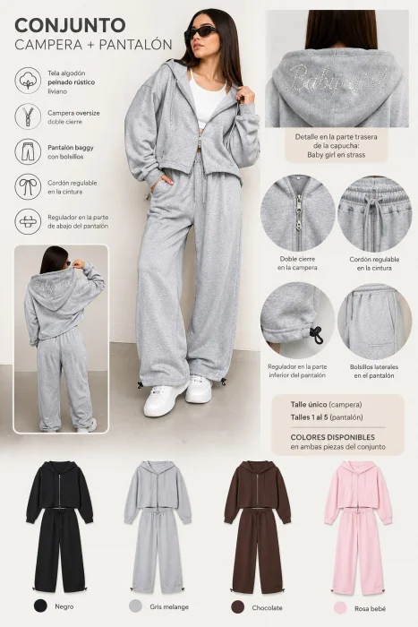Conjunto Campera Boxy Doble Cierre + Baggy
