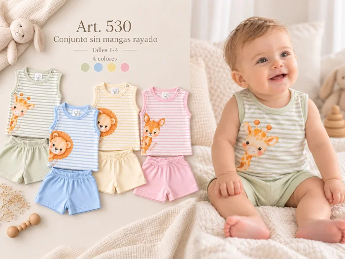 Conjunto sin Manga Rayado Micky Baby T.(1 al 4)(hasta 18 Meses) Art.530