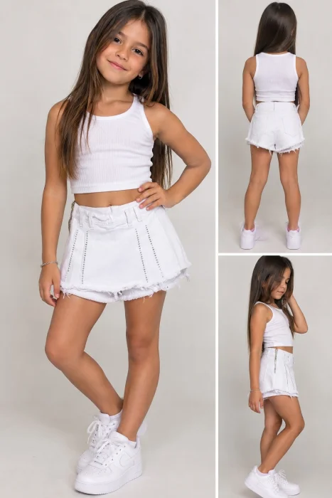 Short Pollera Jeans Blanca Nena