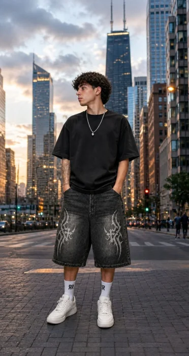 Baggy Gris con Diseño Dribal