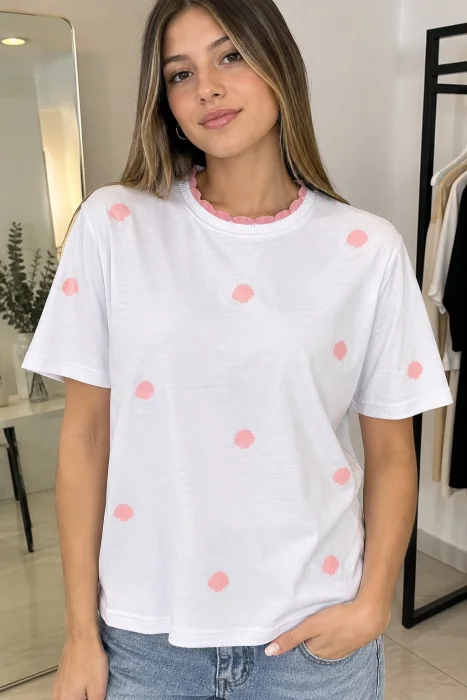 Remera Cuello Tejido (pequeñas Estampas)