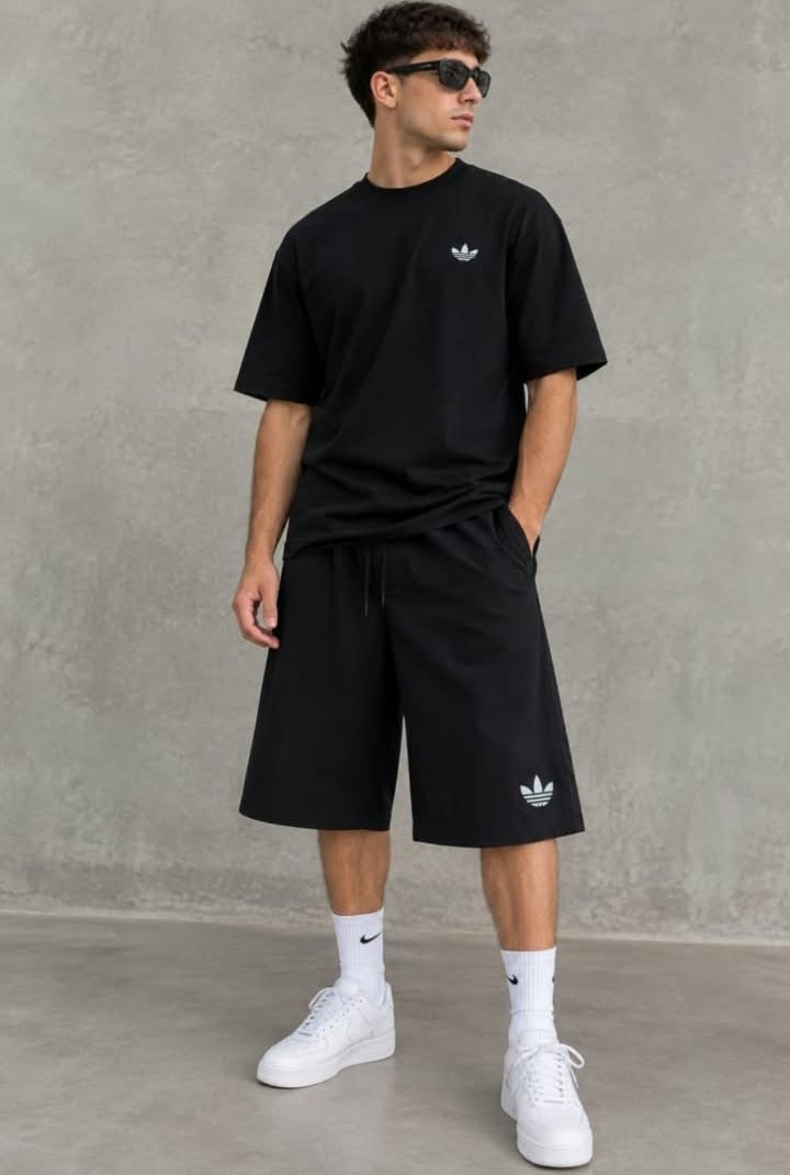 Conjuntos Hombre Bermuda Oversize Lycra Más Remera Algodón Peinado Logo Chico - Imagen 2
