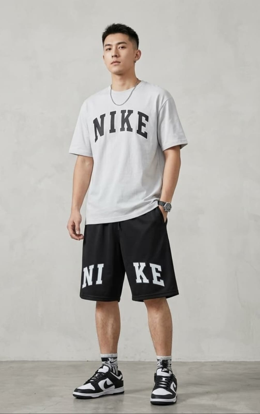 Conjuntos Hombre Bermuda Lycra Oversize y Remera Algodón Peinado Logo Grande - Imagen 2