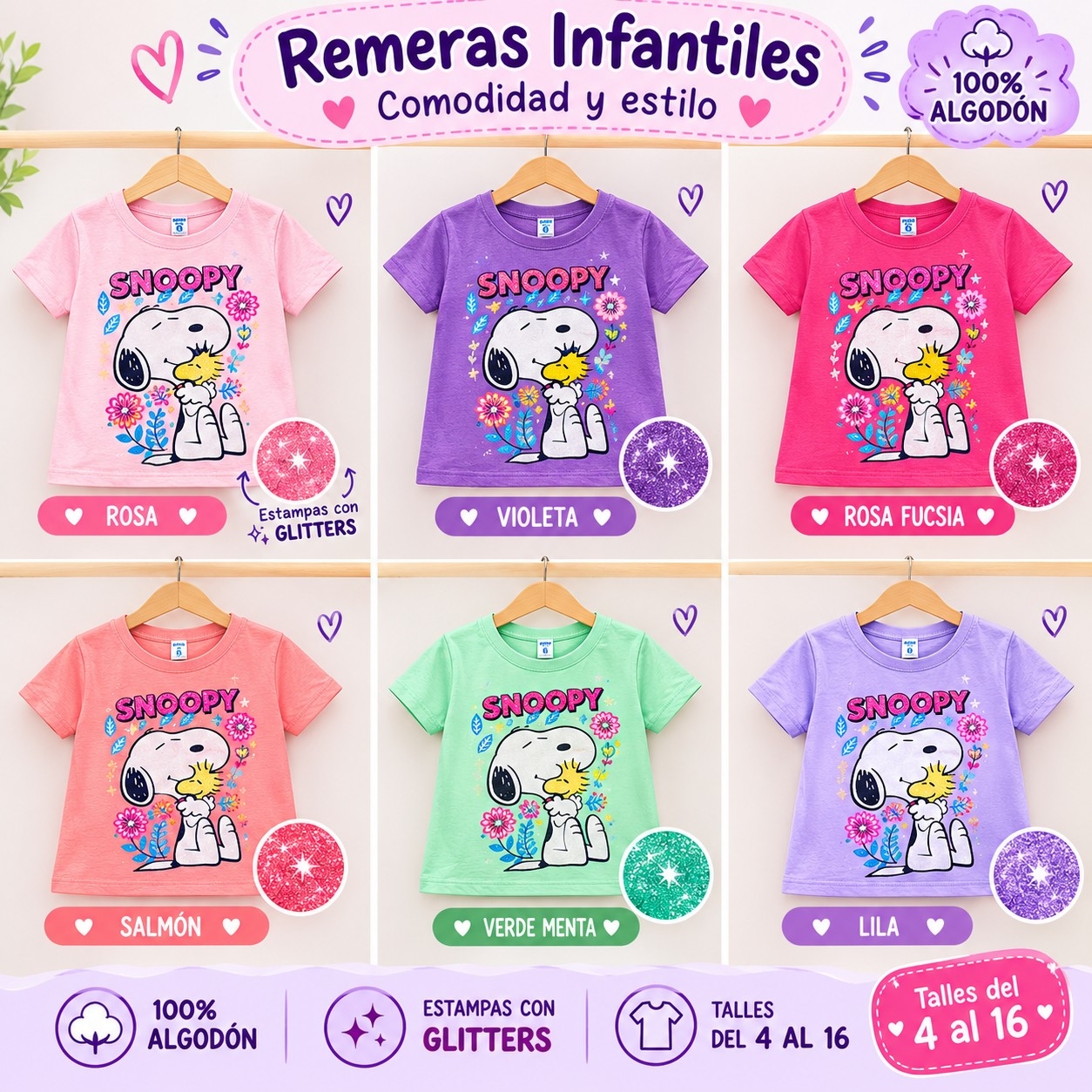 Snoopy Remeras de Algodón - Imagen 3