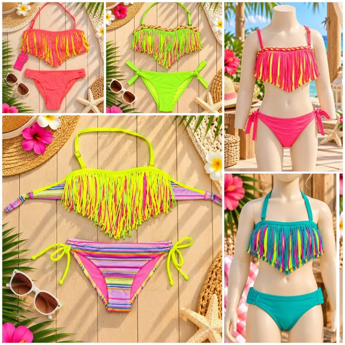 (art: Bkn02) Bikini Nena/juvenil C/flecos y Vedetina Importada