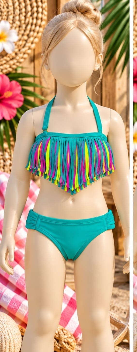(art: Bkn02) Bikini Nena/juvenil C/flecos y Vedetina Importada - Imagen 2