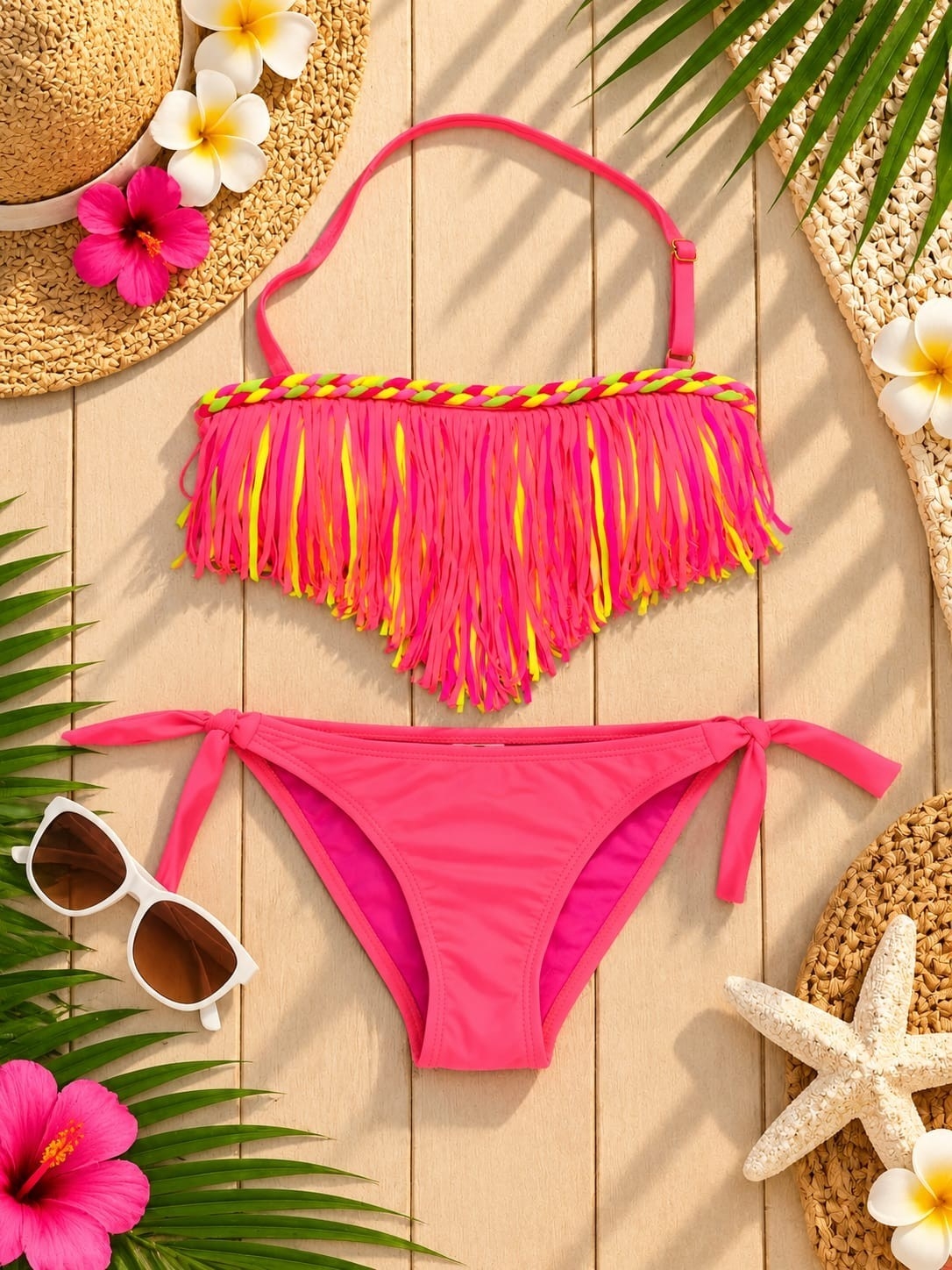 (art: Bkn02) Bikini Nena/juvenil C/flecos y Vedetina Importada - Imagen 5