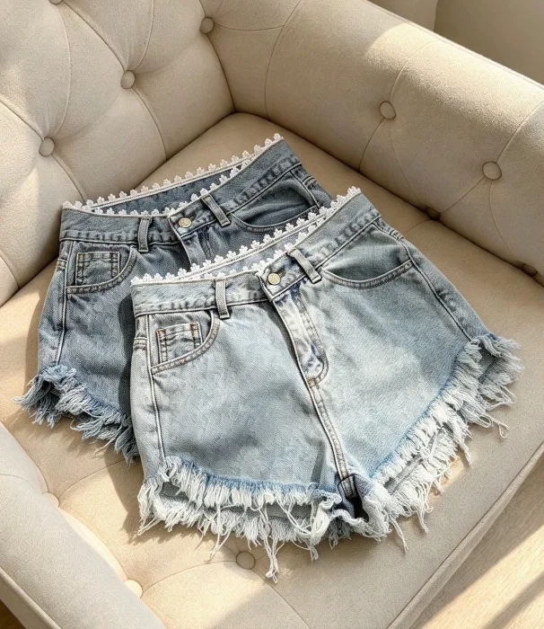 Shorts con Puntilla y Flecos (tendencia)