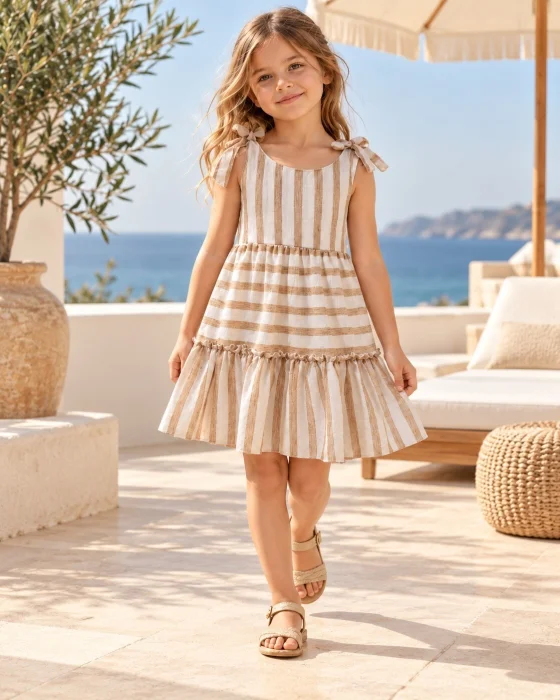 Vestido Camila Polina Rayada C/lazo Hombros
