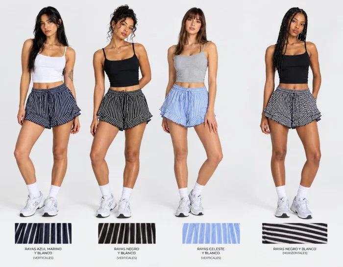 Shorts Pollera de Lino Rayado Doble Volado