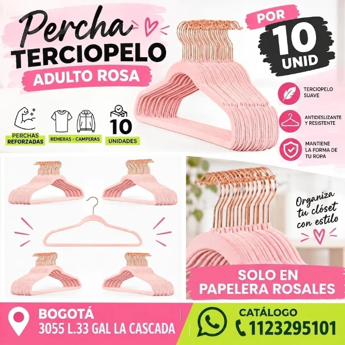 Percha Terciopelo Rosa Adulto y Niño