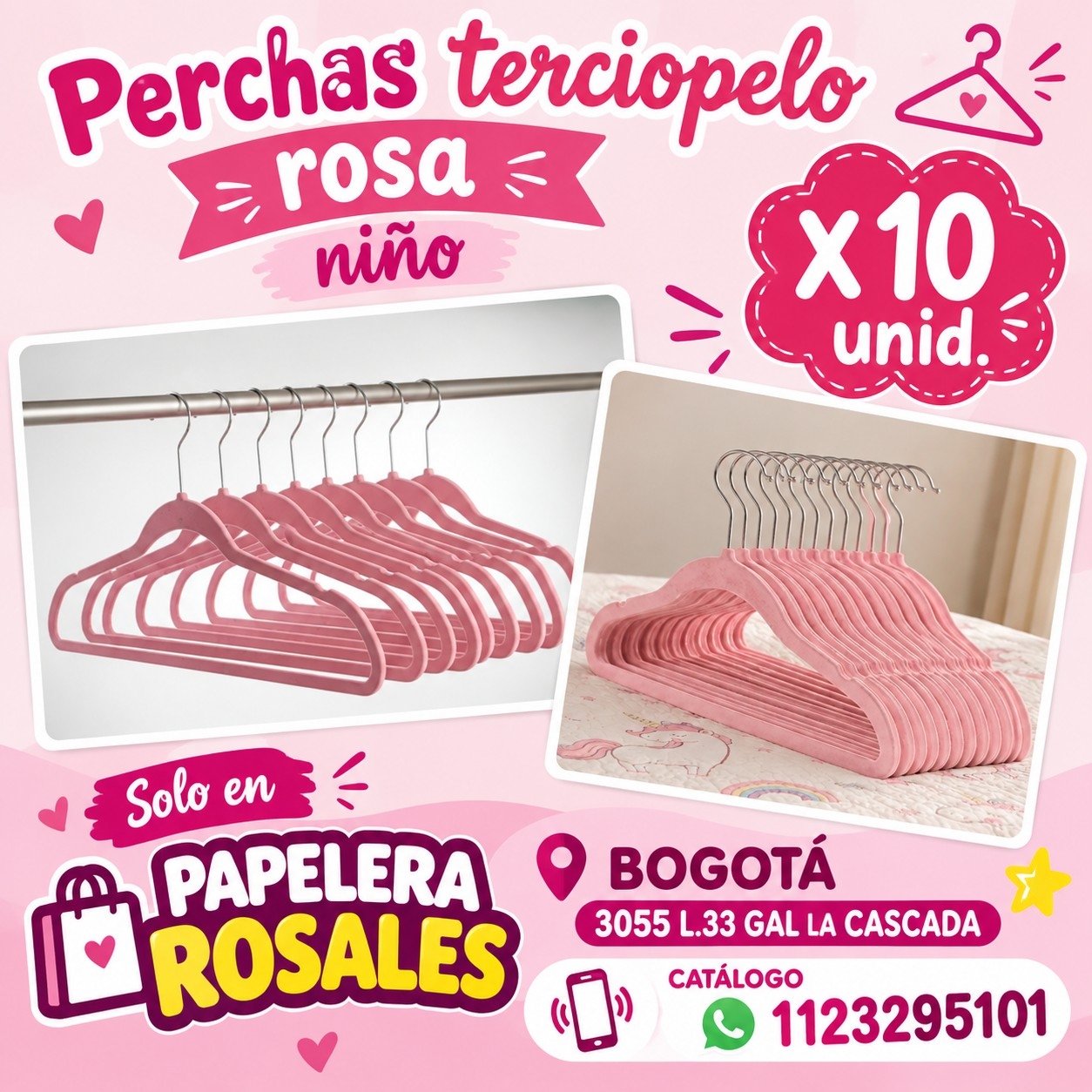 Percha Terciopelo Rosa Adulto y Niño - Imagen 2