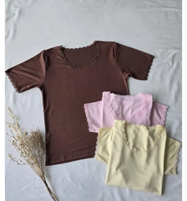 Remera Cuello Redondo Puntilla