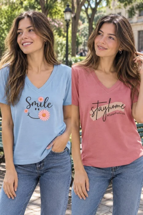 Remera Algodón Peinado 24.1 Cuello V